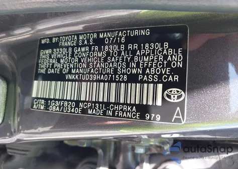 2017 Toyota Yaris Le из США, поврежденный, VIN VNKKTUD39HA071528